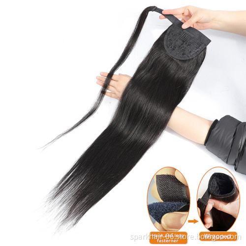 Wholesale Wrap Around Ponytail Human Hair Brazilian Kinky Straight Pony Tail Remy Hair Clip In Ponytail Extensions For Women